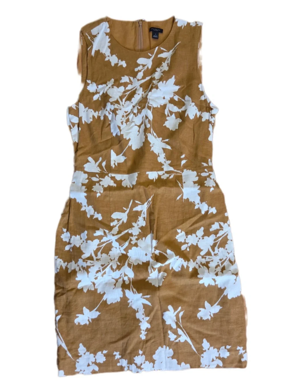 Ann Taylor Dark Mustard and White Floral Sleeveless Midi Dress - Picture 1 of 5
